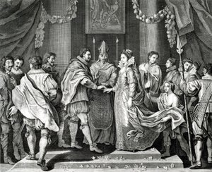 Het Huwelijk van de Koning (naar een schilderij van L. Cheron) door English School