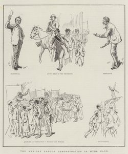 De 1 mei demonstratie van arbeiders in Hyde Park (gravure) door English School
