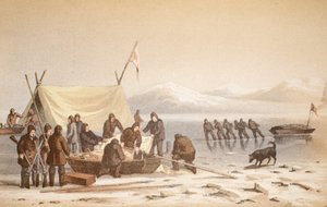 De ontmoeting in Wellington Channel, 14 juni 1851, illustratie uit Reis naar Baffinsbaai en Barrow Straits..., 1852 door English School