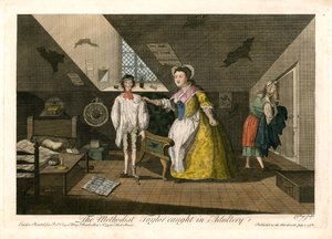 De methodist Taylor betrapt op overspel (ingekleurde gravure) door English School