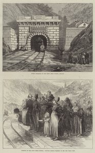 De Mont Cenis-tunnel (gravure) door English School