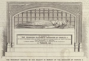 Het monument opgericht door Hare Majesteit ter nagedachtenis aan de dochter van Karel I (gravure)