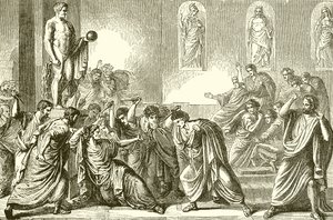 De moord op Julius Caesar (gravure) door English School