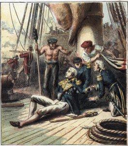 De Napoleontische Oorlog: de Slag bij Trafalgar, op 21/10/1805 stond de Frans-Spaanse vloot onder admiraal Villeneuve tegenover de Britse vloot onder bevel van vice-admiraal Nelson. Hij stierf daar. 