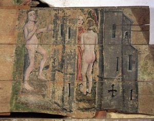 De smalle poort naar de hemel, uit de Wenhaston Doom, ca. 1500-20 door English School
