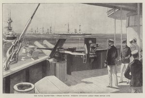 De marine-oefeningen, stoomtactieken, vormen divisies vooruit vanuit een enkele lijn (gravure) door English School