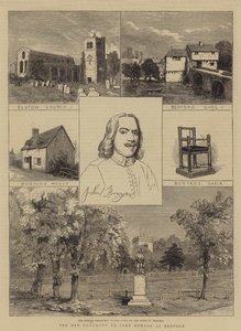 Het Nieuwe Monument voor John Bunyan in Bedford (gravure) door English School