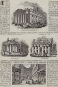 De Nieuwe Royal Exchange, Londen, met alternatieve ontwerpen (gravure) door English School