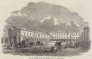 Het nieuwe eindstation van de Zuidoostelijke Spoorweg, bij London-Bridge door English School