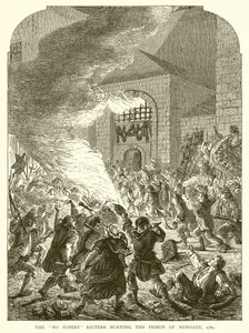 De Geen Paapse Relschoppers branden de Gevangenis van Newgate, 1780 door English School
