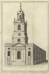 Het noordoostelijke aanzicht van de parochiekerk van St Botolph zonder Bishopsgate, Londen door English School