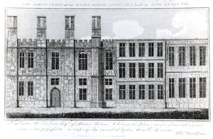 De Noordelijke Voorzijde van het Landhuis in Chelsea gebouwd door Koning Hendrik VIII, gegraveerd door J. Barlow, een illustratie in Een Historisch en Topografisch Verslag van Chelsea en zijn Omgeving
