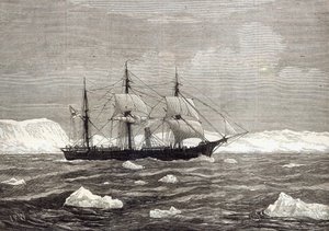 De Noordpool Expeditie: De Alert hijst de kleuren ter ere van het bereiken van de hoogste breedtegraad van een schip ooit, uit 