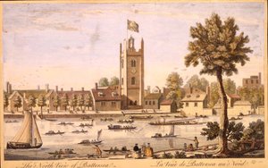 Het noordelijke uitzicht van Battersea ca. 1744 door English School