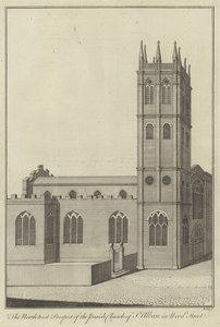 Het noordwestelijke aanzicht van de parochiekerk van St Alban in Wood Street, Londen