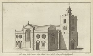 Het noordwestelijke aanzicht van de parochiekerk van St Mary Whitechapel, Londen door English School