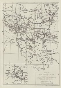 De officiële kaarten van het vredesverdrag, ondertekend in San Stefano, 3 maart 1878 door English School
