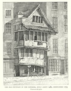 De oude fontein in de Minories, gebouwd rond 1480, gesloopt 1793 (gravure) door English School