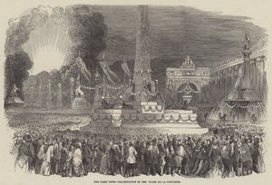 Het Parijse feest, verlichting op de Place de la Concorde (gravure) door English School