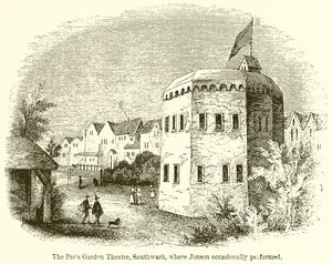 Het Paris Garden Theater, Southwark, waar Jonson af en toe optrad door English School