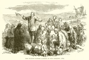 De Pilgrim Fathers landen in New England, 1660 door English School