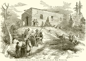 Het Eerste Fort en Vergaderhuis van de Pelgrims in New Plymouth