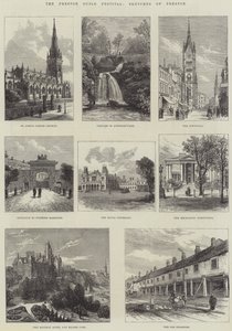 Het Preston Guild Festival, schetsen van Preston (gravure) door English School
