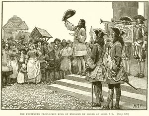 De Pretendent Uitgeroepen tot Koning van Engeland op Bevel van Lodewijk XIV door English School