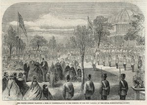 De Prins-Gemaal plant een boom ter herdenking van de opening van de nieuwe tuinen van de Royal Horticultural Society door English School