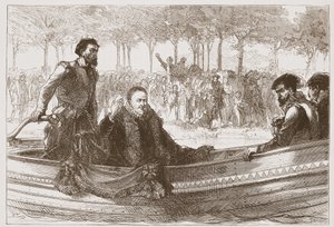 De Prins van Oranje in zijn boot op weg naar Brussel, illustratie uit De Geschiedenis van het Protestantisme door James Aitken Wylie, 1878 door English School