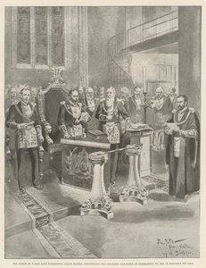 De Prins van Wales, Meest Verheven Grootmeester, die de Chancery Bar Lodge van Vrijmetselaars, nr. 2456, in Lincoln