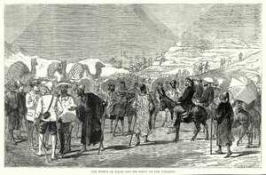 De Prins van Wales en zijn gezelschap bij de piramiden (gravure) door English School