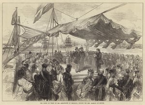 De Prins van Wales op de golfbreker in Holyhead, opening van de nieuwe toevluchtshaven