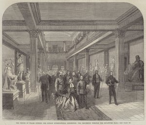 De Prins van Wales opent de Dublin Internationale Tentoonstelling, de Processie door de Beeldhouwzaal (gravure)