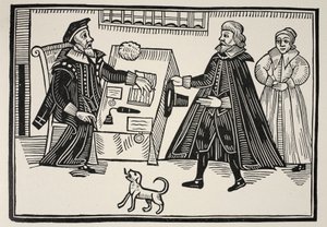 De Proctor en Parator, titelpagina van een traktaat over de misbruiken en buitensporigheden van de Spirituele Rechtbanken, 1641 door English School
