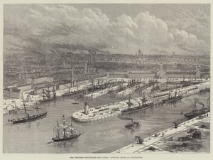 De voorgestelde Manchester Ship Canal, bedoelde dokken in Manchester (gravure)