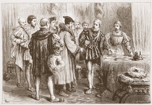 De protestantse prinsen ondertekenen hun belijdenis, illustratie uit De Geschiedenis van het Protestantisme door James Aitken Wylie, 1878 door English School