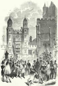 De Binnenplaats van Eton College op de ochtend van de Montem (gravure) door English School