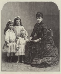 De koningin-regentes van Spanje en haar drie kinderen door English School