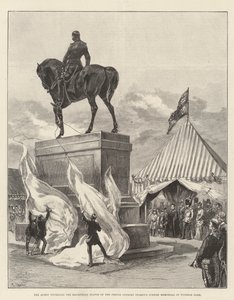 De koningin onthult het ruiterstandbeeld van de prins-gemaal (Women