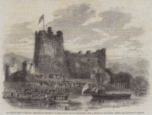 Het Bezoek van de Koningin aan Ierland, Hare Majesteit aan boord bij Ross Castle, Meren van Killarney door English School