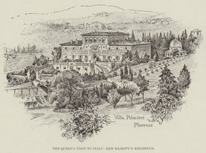 Het bezoek van de koningin aan Italië, de residentie van Hare Majesteit (gravure)