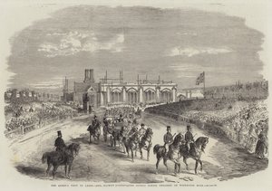 Het Bezoek van de Koningin aan Leeds, Hare Majesteit passeert de Zondagschoolkinderen op Woodhouse Moor (gravure) door English School
