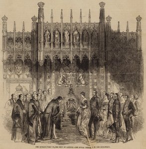 Het bezoek van de koningin aan de stad Londen, de koninklijke troon in de Guildhall