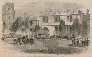 Het bezoek van de koningin aan Birmingham - het vertrek uit Warwick Castle door English School