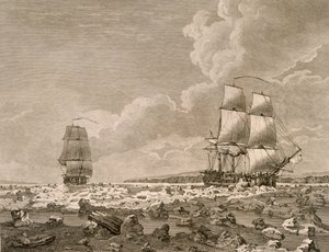 Het racepaard en karkas die door het ijs breken, 10 augustus 1773, uit A Voyage Towards the North Pole Undertaken by His Majesty