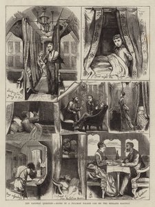 De spoorwegkwestie, notities in een Pullman Palace Car op de Midland Railway (gravure) door English School