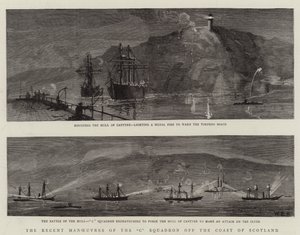 De recente manoeuvres van het "C"-eskader voor de kust van Schotland (gravure) door English School