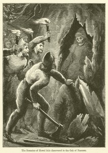 De overblijfselen van Howel Sele ontdekt in de eiken van Nannau (gravure)