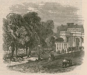 De oproer in Hyde Park: De gebroken hekken bij Hyde Park Corner door English School